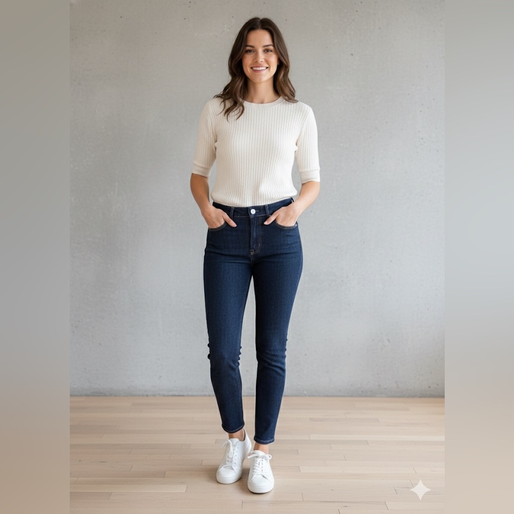👖 Everlane Women's Authentic Stretch Denim Mid-Rise Slim Jean, Dark Wash